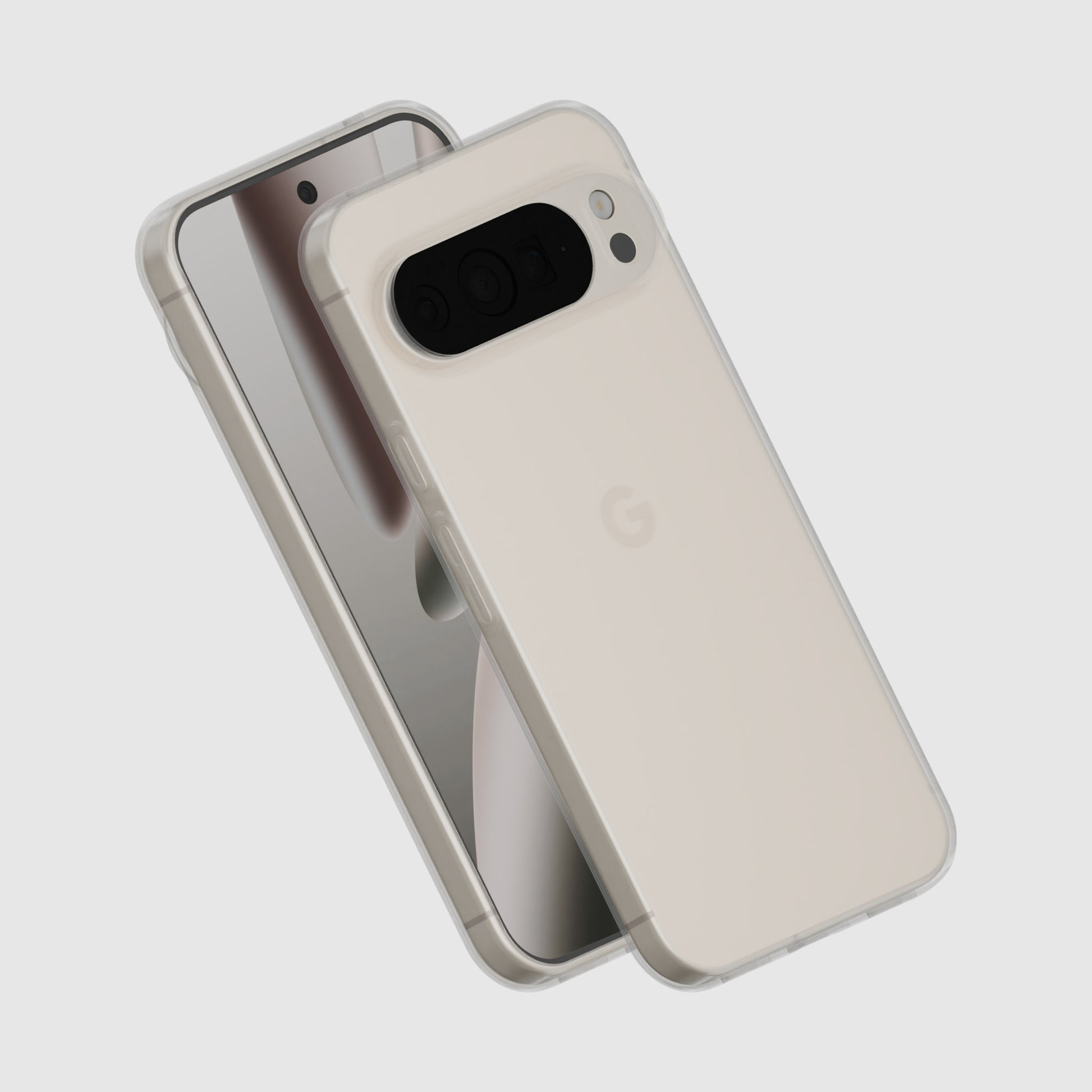 Phone case with reflective surface on a light gray background