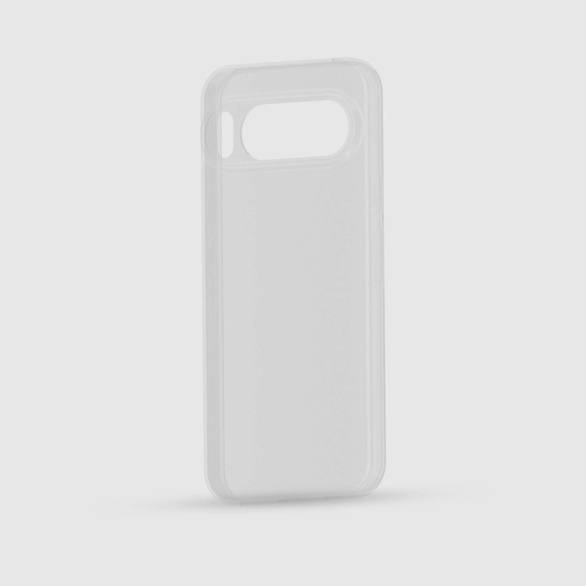 Clear phone case on a light gray background