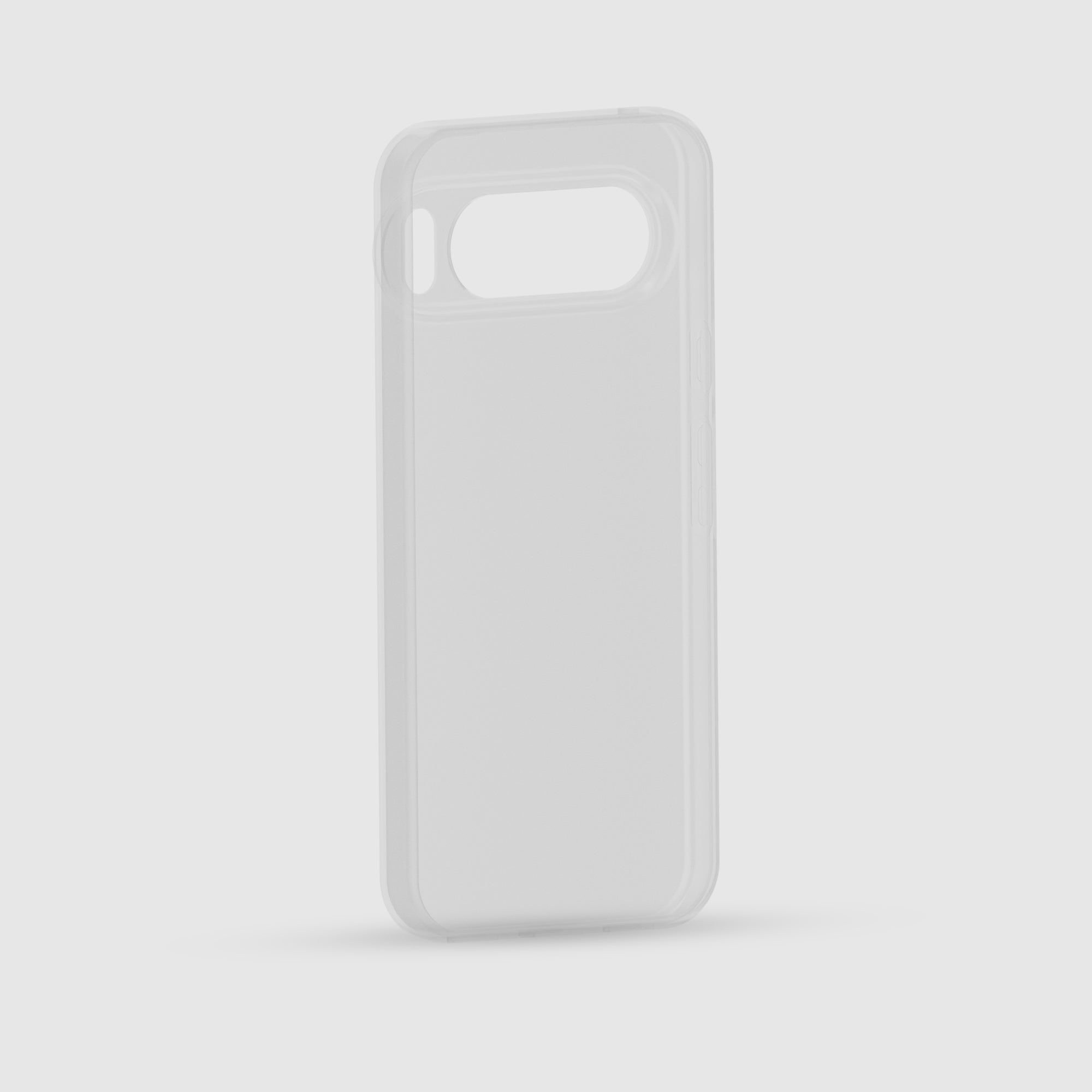 Clear phone case on a light gray background